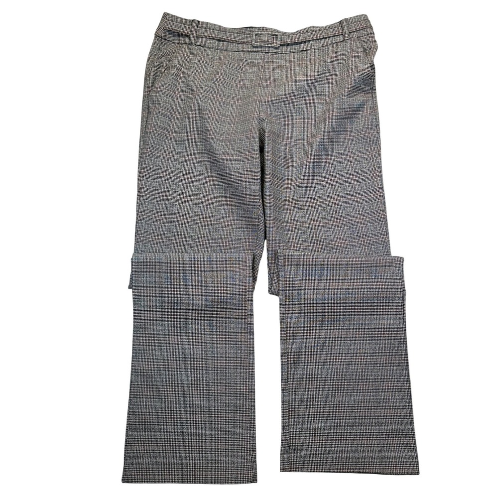Maurices Dress Pants Womens L Regular Gray Pink Plaid Stretch Straight Leg